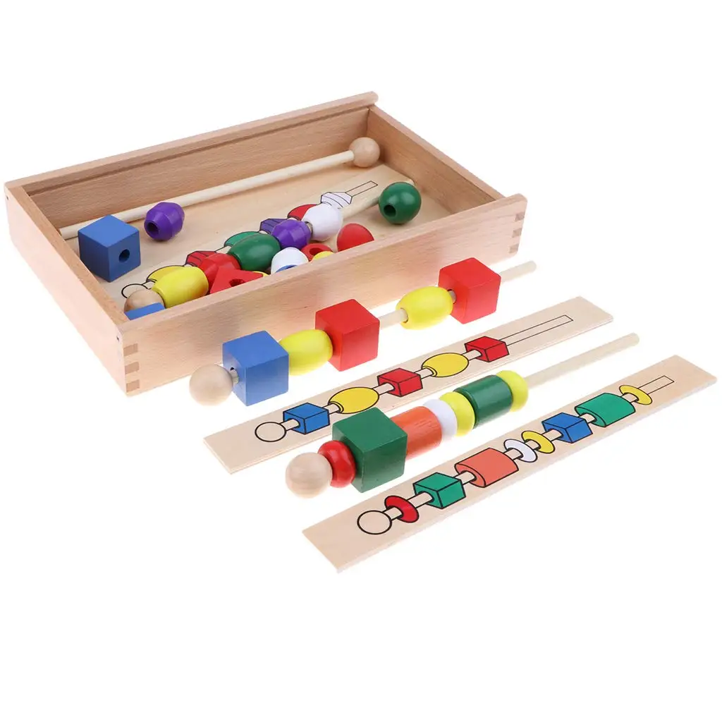  Montessori Sensory Mathematics Materials Wooden Toy Geometry Beads Lacing Color Matching Game Gift 