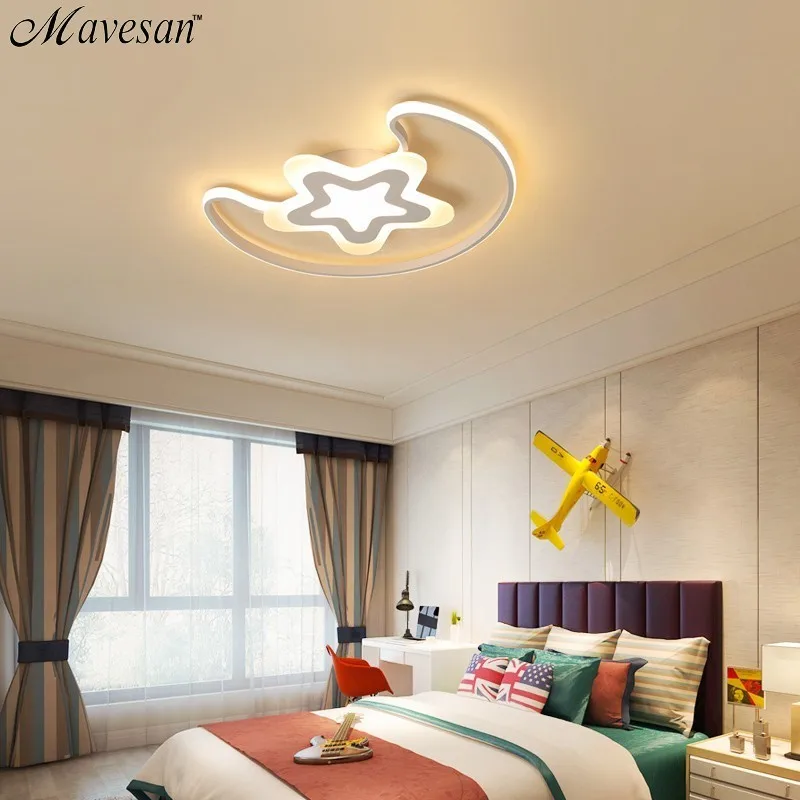

New Arrival Moon Star Led modern chandelier Lighting for Child Room Bedroom acrylic lamps With Remote Control Lights lustre