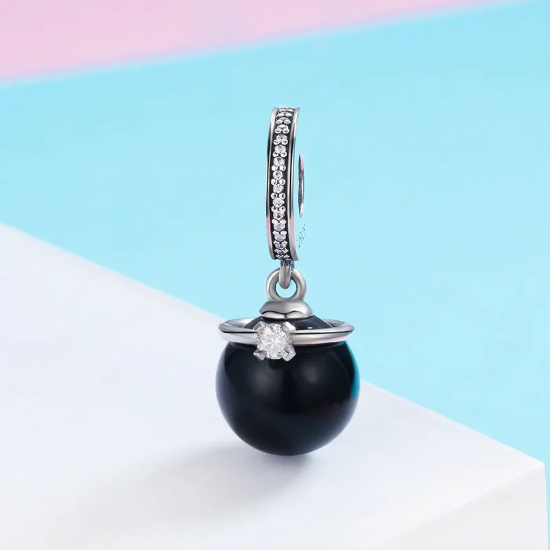 MOWIMO 925 пробы Серебристые черные жемчужные подвески CZ бусины подходят к оригинальному браслету Pandora ожерелье для женщин DIY Ювелирные изделия BKC572