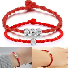 Brazalete rojo con cuentas de la suerte, brazaletes de cuerda de hilo rojo, pulsera de cuerda hecha a mano para mujeres, hombres, joyería, pareja, brazalete #20