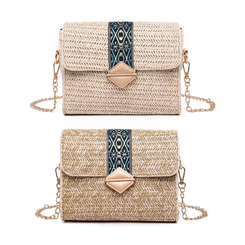 

Summer Women Straw Shoulder Bags Boho Embroidery Ethnic Style Messenger Bag