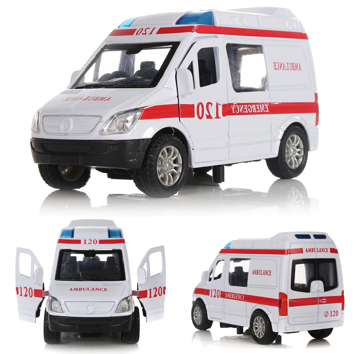 

White Ambulance Medical vehicles Toys 1/32 Alloy Diecast Car Model w/Light&Sound Gift for Kids