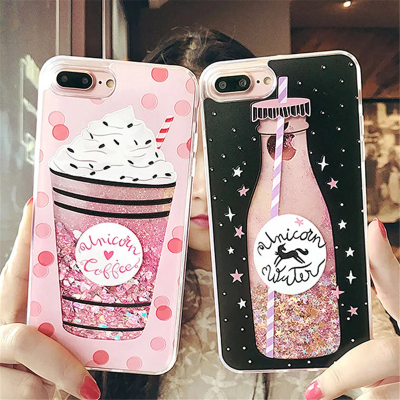 Lovebay الرمال المتحركة حقيبة لهاتف أي فون X 7 8 فلامنغو الهاتف خزائن هاتف آيفون 6 6 s زائد XR XS ماكس بلينغ الديناميكي الحب قلوب الغطاء الخلفي