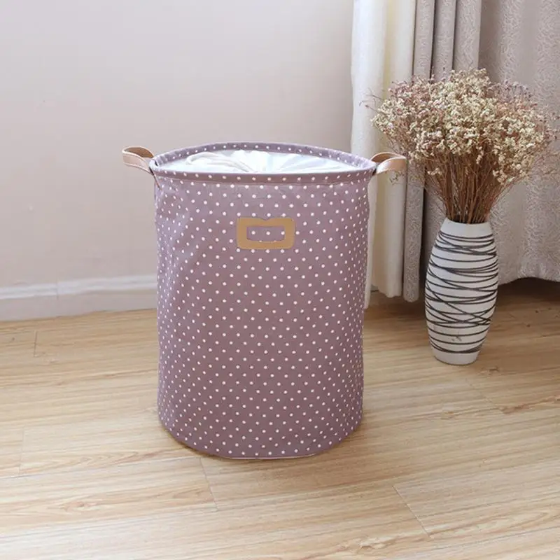 

Drawstring Laundry Bakset Home Organizer Polka Dot Folding Large Storage Basket 4 Colors