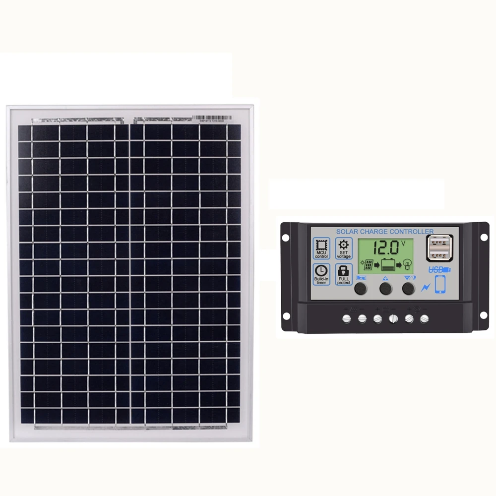 

60A Black 18V20W Solar Panels + 60A 12V/24V Solar Controller With Usb Interface
