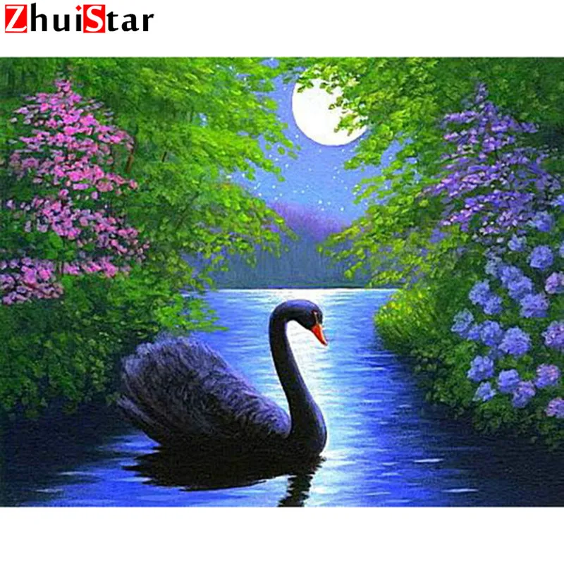 Diamond Embroidery scenery icon 5D Diy diamant painting Cross Stitch black swan picture square Rhinestones diamond mosaic XY1 | Дом и сад