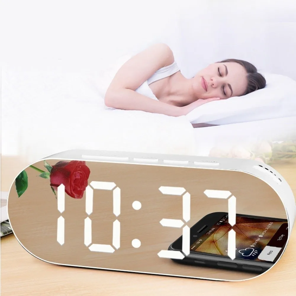 LED Digital Alarm Clock Mirror Table Clock Snooze Wake Up Light Home Decoration Clock Despertador L