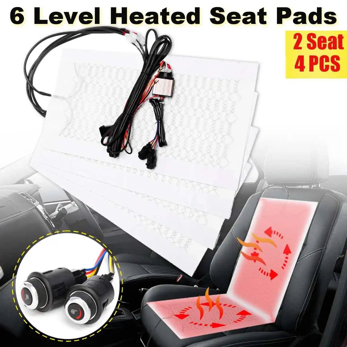 4pcs 6 Level 12V Carbon Fiber Universal Car Heated heating Heater Seat
