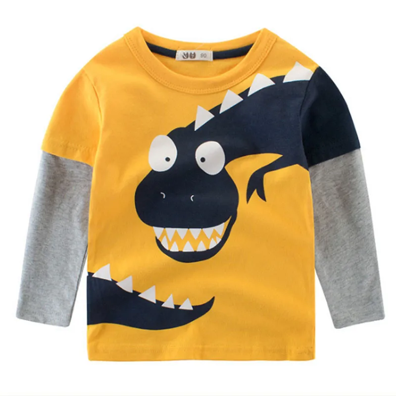 Boys T-shirt Kids Tees Baby Child Boy Cartoon Spring Children Tee Long Sleeve Stitching Cotton Cars Trucks Autumn Shirt