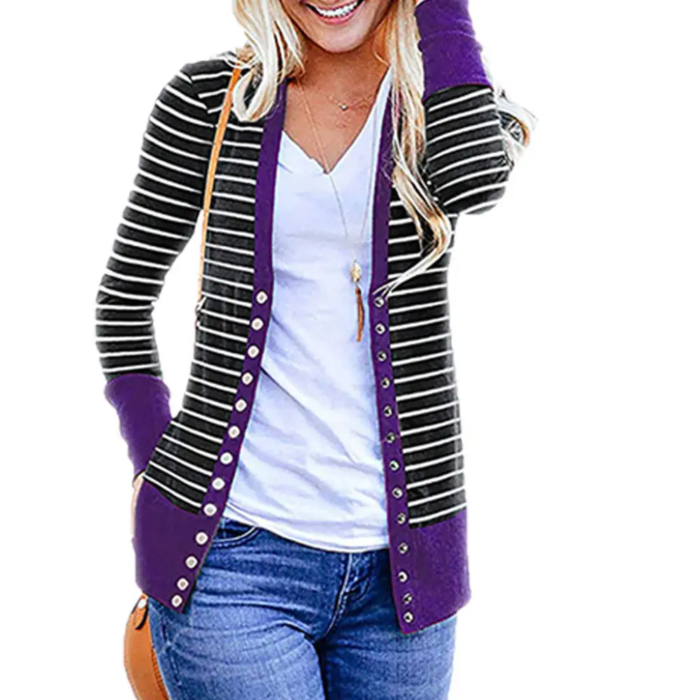 

Brand New Arrivals Women Cardigan Long Sleeve Striped Open Front Knit Sweater Cardigan Clothing Long Sleeve Warm Soft Clothes