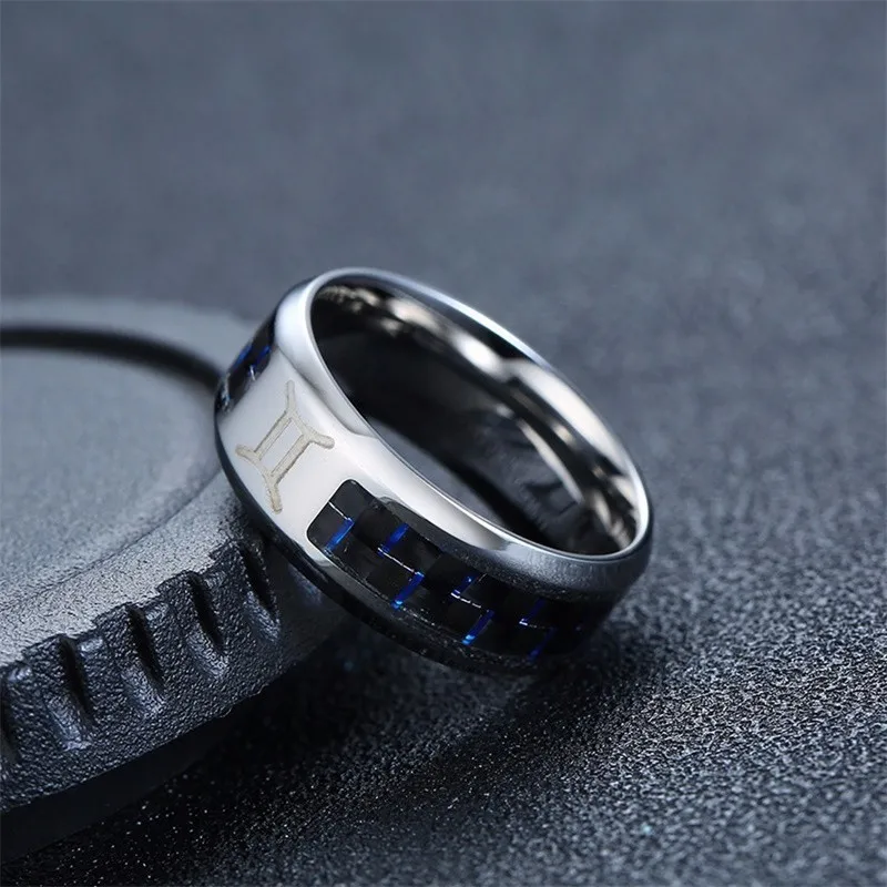 

Vnox 12 Horoscope Carbon Fiber Ring Engraved Gemini Stainless Steel Wedding Band Casual Male Alliance