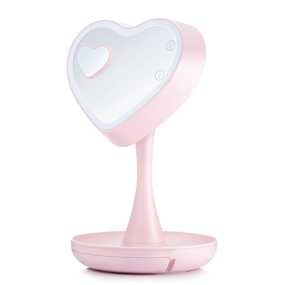 Gustala 3 светодио дный в 1 многоцелевой светодиодный макияж зеркало Настольная лампа с косметикой лоток для хранения туалетный свет сердце