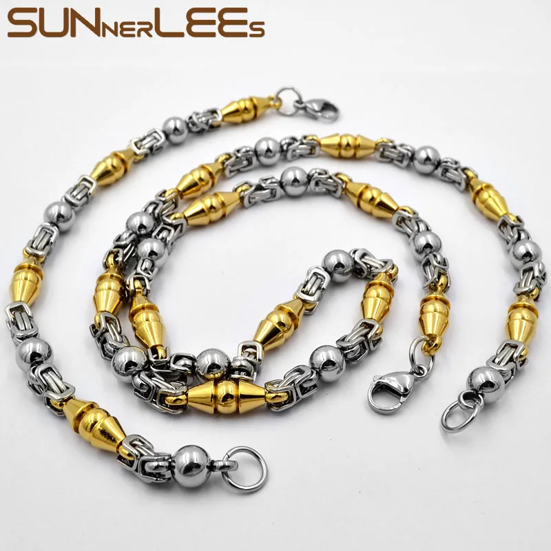 

SUNNERLEES Fashion Jewelry 316L Stainless Steel Necklace Bracelet Set 6mm Geometric Link Chain Silver Gold Men Women SC149 S