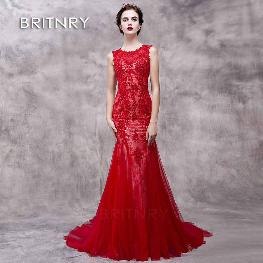 

BRITNRY 2019 Long Sexy Mermaid Evening Dress Ever Pretty Sleeveless Split Formal Celebrity Lace Evening Gown Dresses