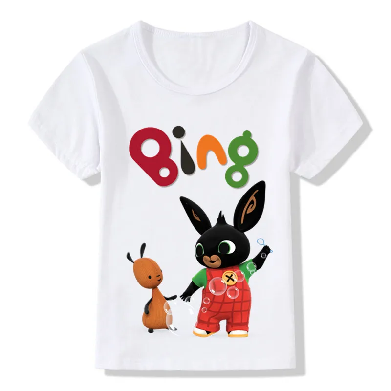 Детские Забавные футболки с рисунком кролика/кролика из мультфильма, милые футболки для мальчиков и девочек, детская летняя повседневная одежда для малышей, ooo5169