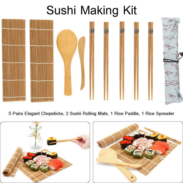 Bamboo Sushi Making Kit with Rolling Mat, Chopsticks and Mor