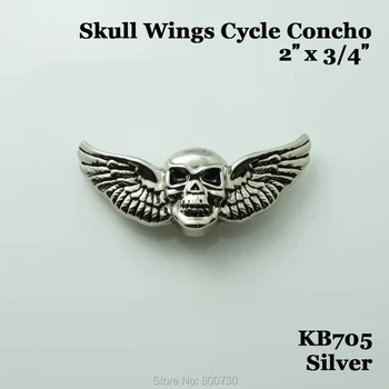

(KB705) 10pc Skull Wings Cycle Buttons 2"(5.1 cm) x 1"(2.5 cm) Silver