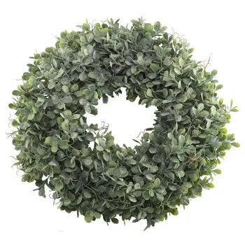 

Artificial Green Leaves Wreath - 17.5 Inch Front Door Wreath Shell Grass Boxwood Wreath For Wall Window Party Decor