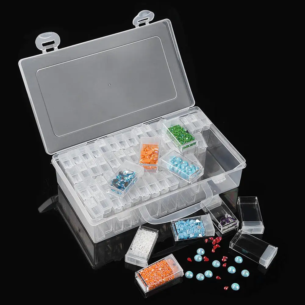 

New Diamond Painting Cross Stitch Tool DIY Point Drill Painting Tool Box 64 Lattice Point Drill Box Plastic Box