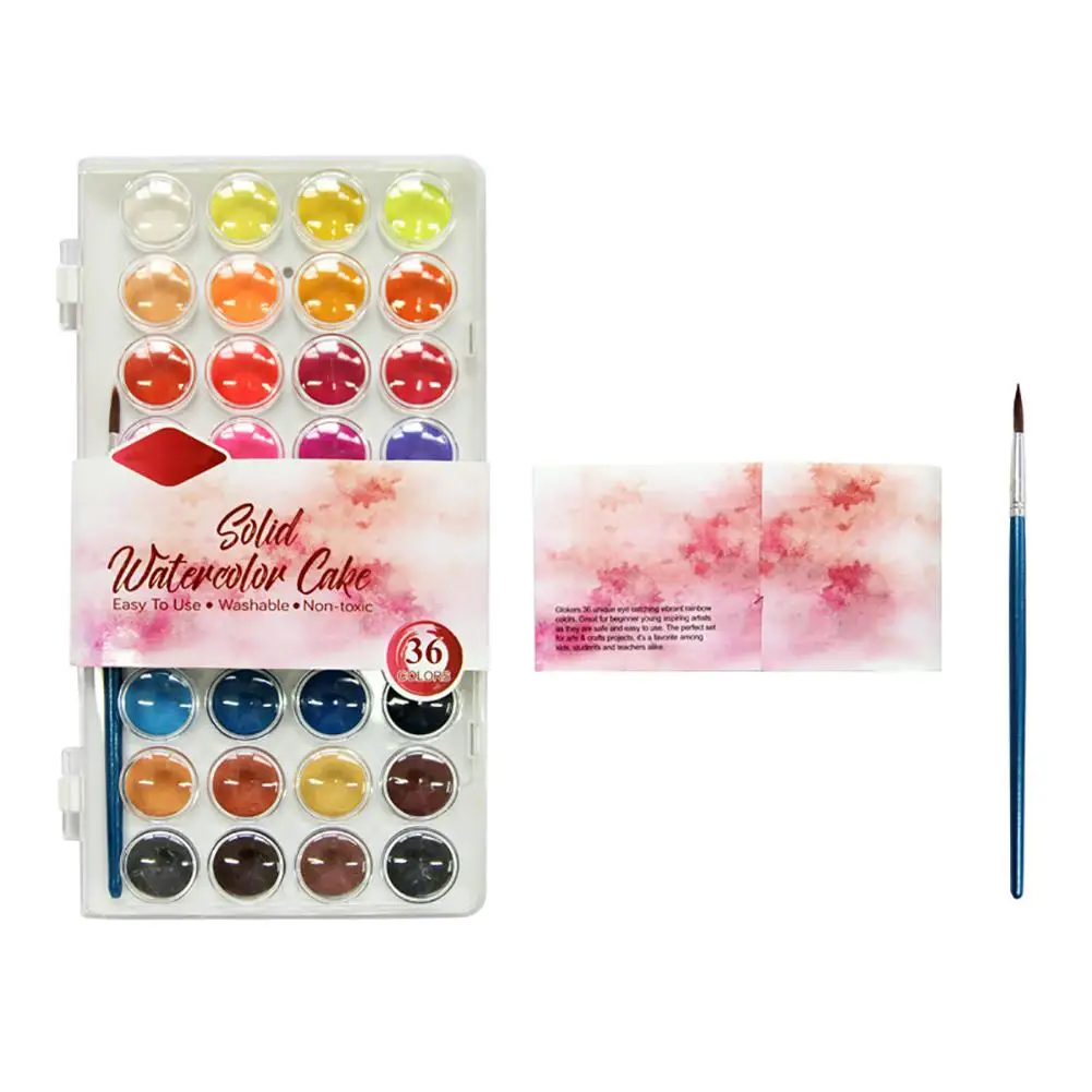 36 Colors Solid Watercolor Pigment Cake Brush Set Artist Drawing Painting Tool Pen Students Art | Канцтовары для офиса и дома