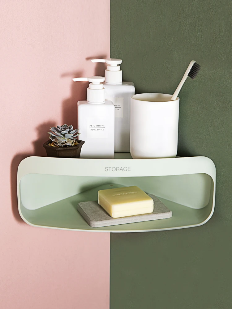 جدار الحمام رف معلق غسل رف المرحاض الزاوية وعاء الرف دون ثقب الحمام تخزين دش المنظم