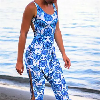

Ladies Women's Summer Jumpsuit Split Pants Sleeveless Backless Sling Jumpsuit Clubwear Wide Leg Pants Outfits Fashion Bodysuit
