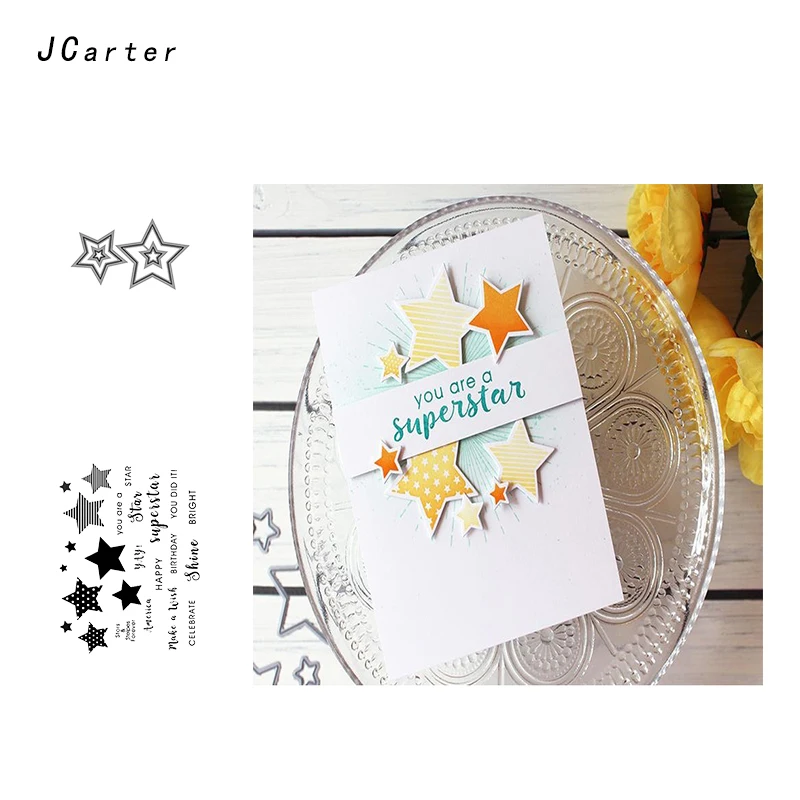 

JCarter Kinds of Star with Letters Metal Cutting Dies or Clear Stamps for Scrapbooking DIY Embossing Folder Paper Maker Template