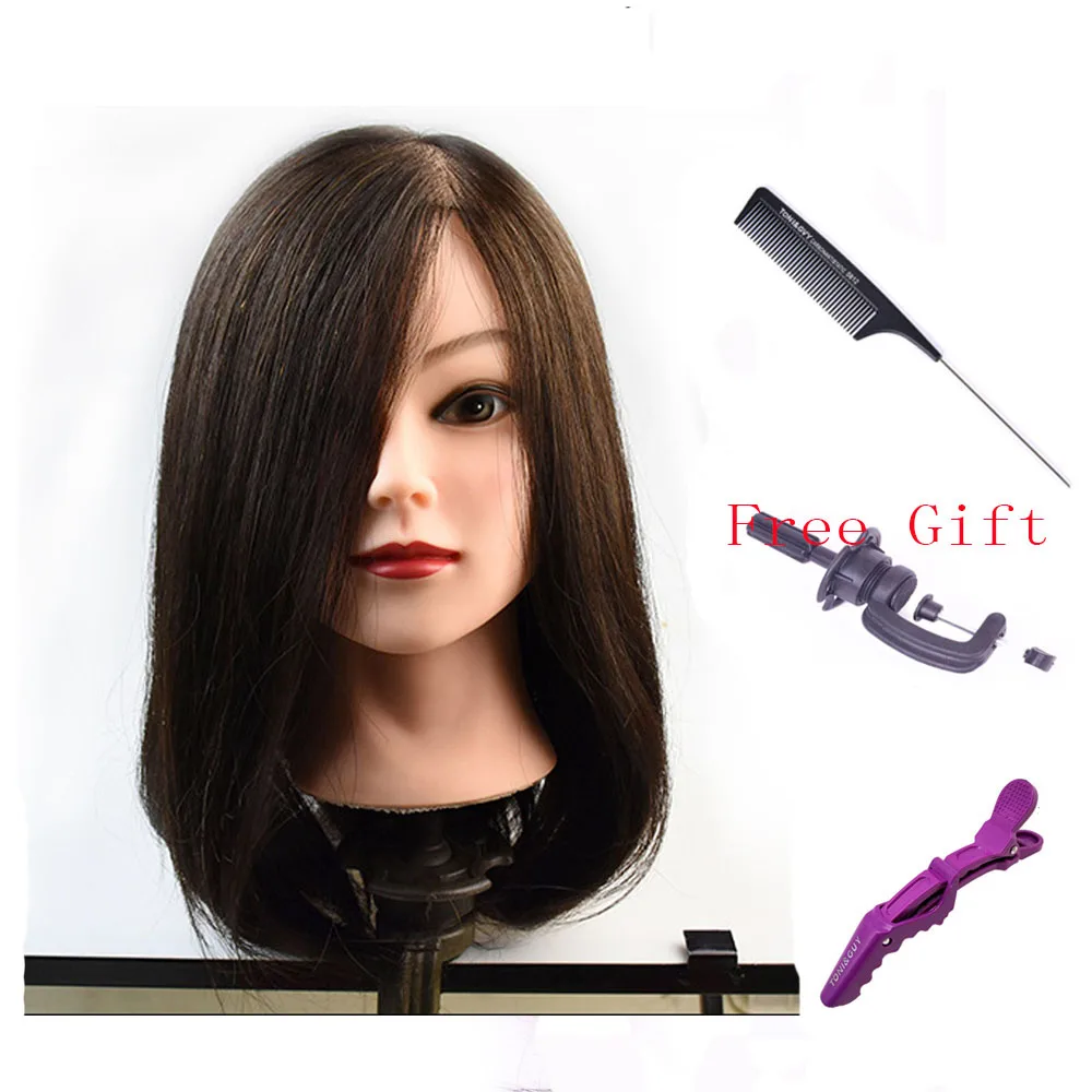 

20" Mannequin Head with 100% Real Human Hair Black Doll Head for hair styling Cosmetology Long Hair Free Table Clamp Stand