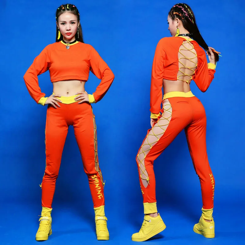 

#0111 New 2019 Hip Hop Pants Women Dance Skinny Trousers Sexy Nightclub Hollow Out Streetwear Performance Show Bandage Joggers