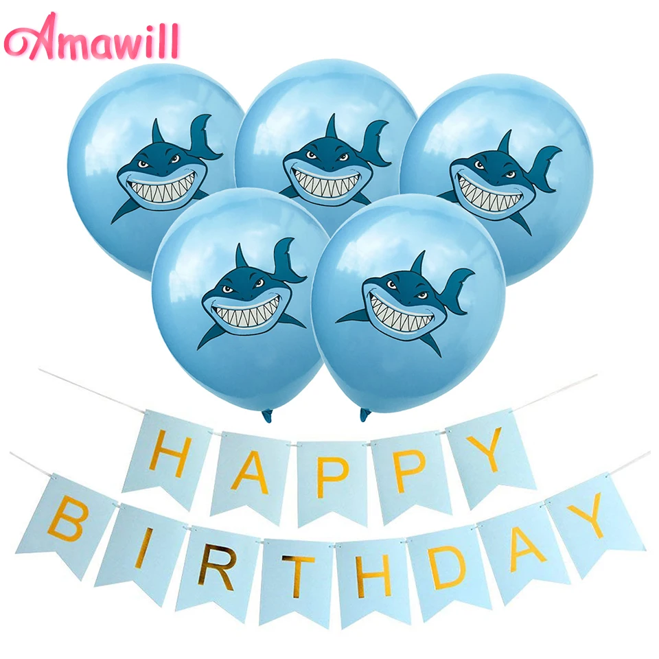 

Amawill 10PCs Shark Theme Party Supplies Latex Balloons Under The Sea Party Baby Shower Boys Happy Birthday Party Decorations 8D