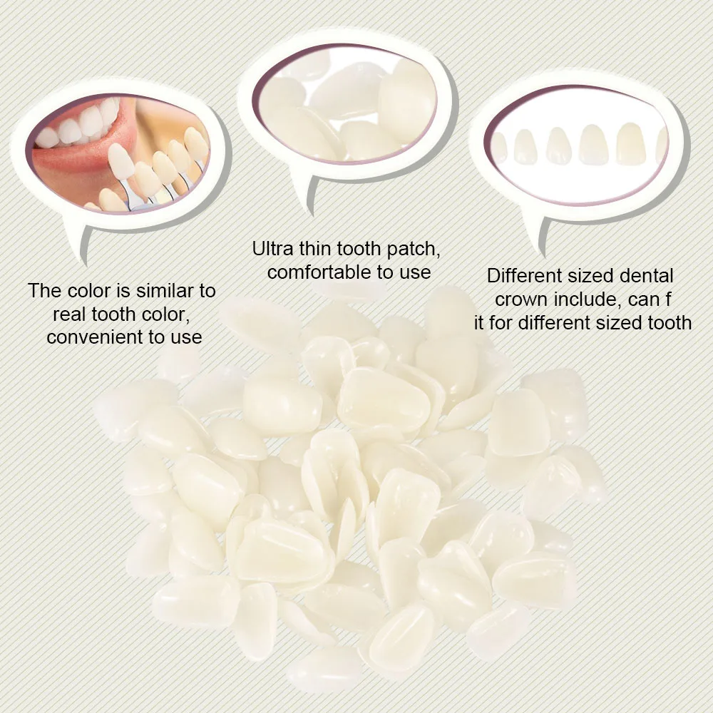 70 шт. Временная зубная коронка ультра-тонкий зуб пластырь смолы фарфоровые материалы для передних зубов молярные зубы виниры временные