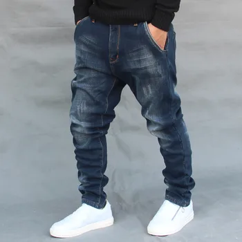 

2019 Casual Men Sagging denim Harem pants Male low Crotch jean trousers Men Feet hanging pants Stretch Skateboard pants FSH12