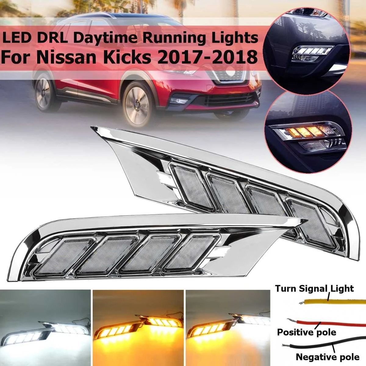 1pair Diy Bumper 12v Led Drl For Nissan Kicks 2017 2018 Fog Light