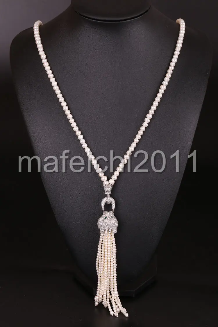 

NEW leopard 3-4mm tassel Akoya Cultured Pearl Necklace 25"