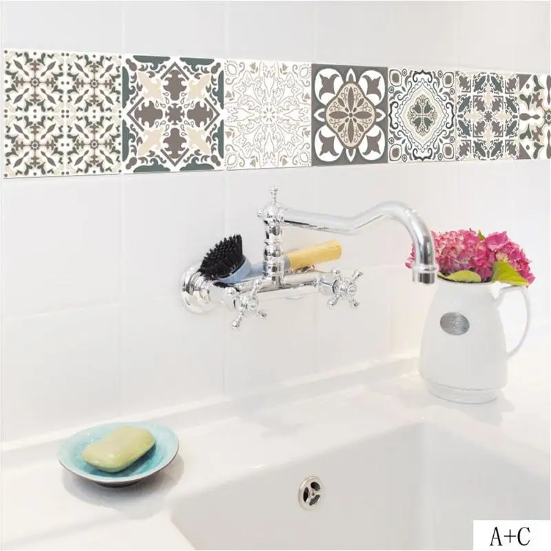 Kitchen Retro Tiles Wall Stickers Anti Oil Stickers DIY Wallpapers Adhesive Waterproof PVC Wall Stickers for Bathroom