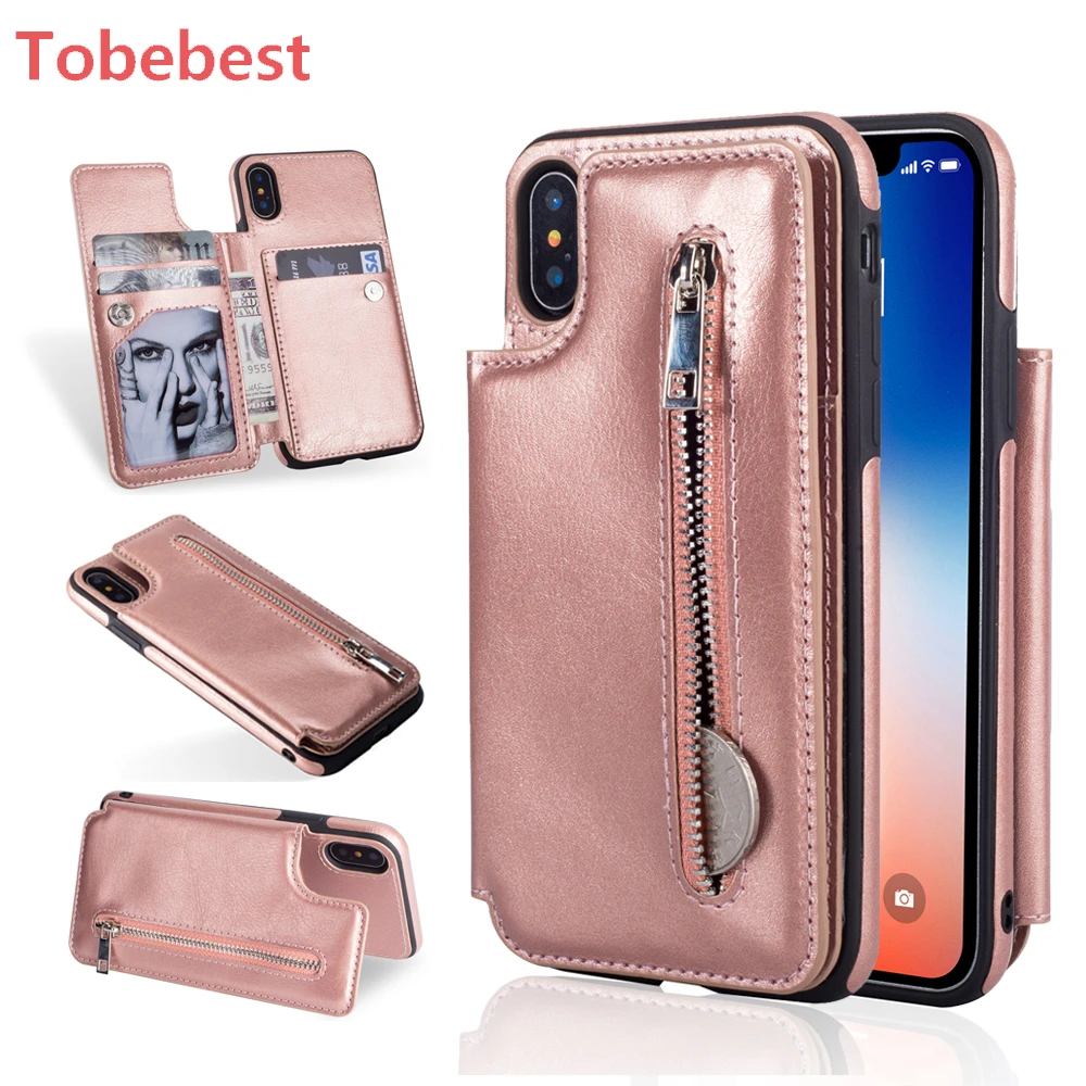 Zipper Phone Cases For iPhone X XS MAX XR Multi Card Holders Leather Wallet Case Cover for ...