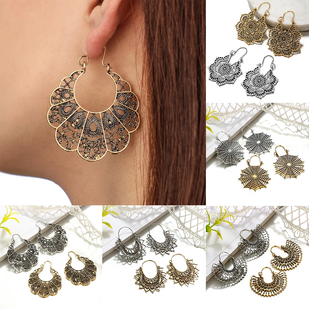 

Flower Earrings For Women Vintage Ethnic Style Flower Earrings Bohemian Carved Clothing Jewelry