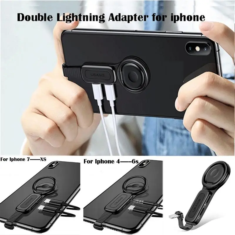 Кольцевой адаптер держатель для IPhone Phone AUX наушников Lightning 2 в 1 кабель зарядки