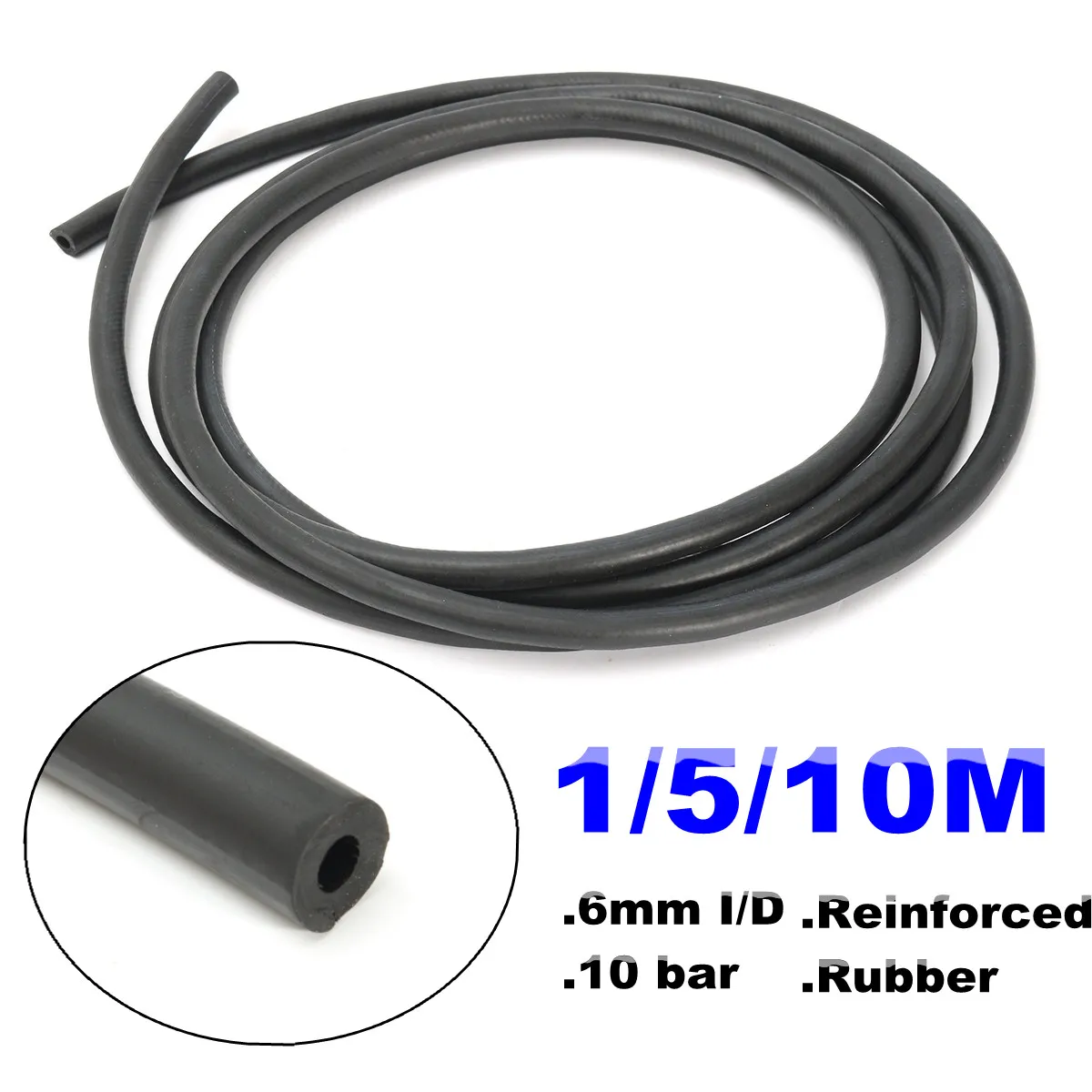 

1m 5m 10m ID 6mm Rubber Reinforced Fuel Hose Tube Pipe Line Black for Petrol Oil for Diesel 10 bar