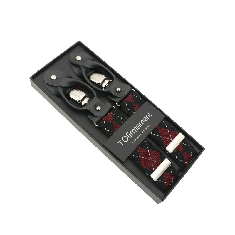 

3.5cm Width Adjustable Plaid Grid Dual Use Button/Clip DetachableElastic Braces Suspenders Mens/Women Unisex Wedding Accessory