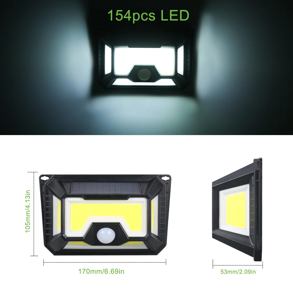 

solar LED 154COB LED Light Source PIR Motion Sensor Wall Lamp Solar Powered Light WaterProof Night Lighting Easy Install Garden