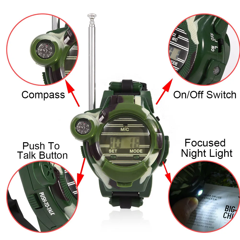 2 шт. 7 в 1 Мини Детские часы с рацией игровой гаджет трансформатор наручные часы домофон для детский домик беспроводной домофон