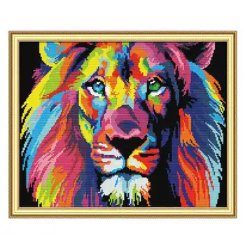 

40 x 32cm 14CT 2 Strands Arts Crafts Printing Cross Stitch DIY Decorative Cross-stitch Embroidery Without Frame Colored Lion
