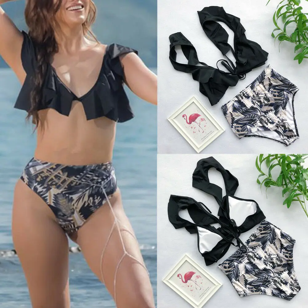 

2019 New Summer Women Floral Printed Bikini Set Push-up Padded Bra Swimsuit Swimwear High Waist Bather Swimming Suit biquini