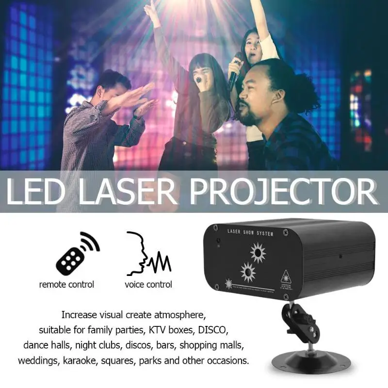 

2 Holes Mini Stage Flash Light 48 Patterns LED Laser Projector DJ Disco KTV Party Club Lamp US/UK/AU/EU Plug