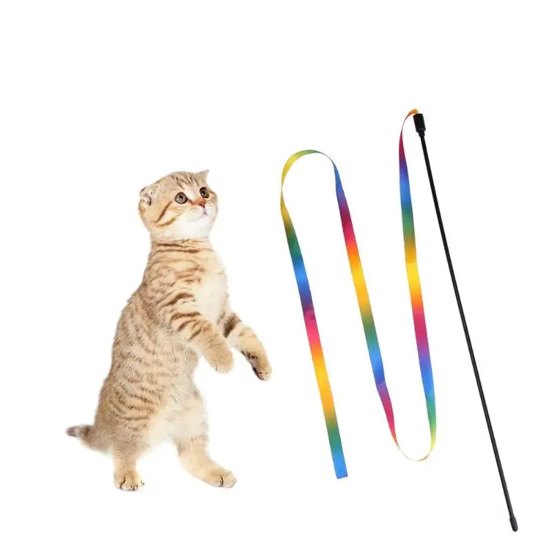 Buy Cat Toys Rainbow Cloth Ribbon Tease Cats Rod Pets