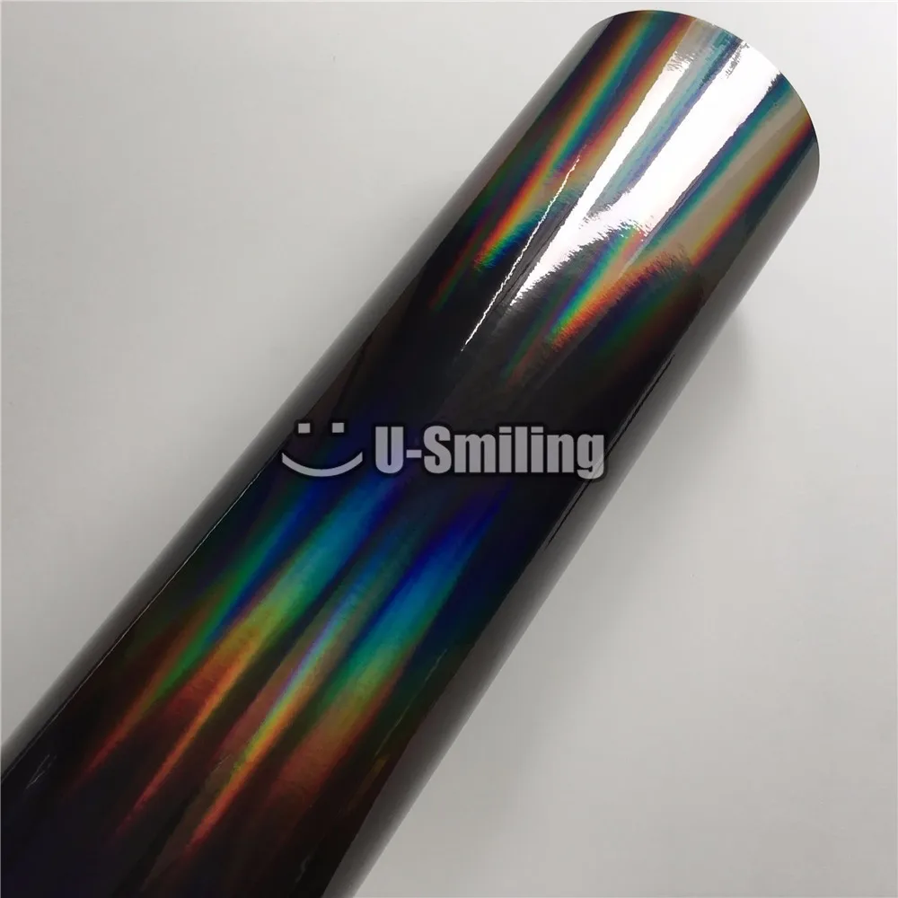 HHF Stickers 1pc Premium Rainbow Chrome Silver Black Holographic Vinyl Wrap Decal For Car Wrapping Film Car Phone Laptop Console Color Name : Black, Size : 152X20 CM