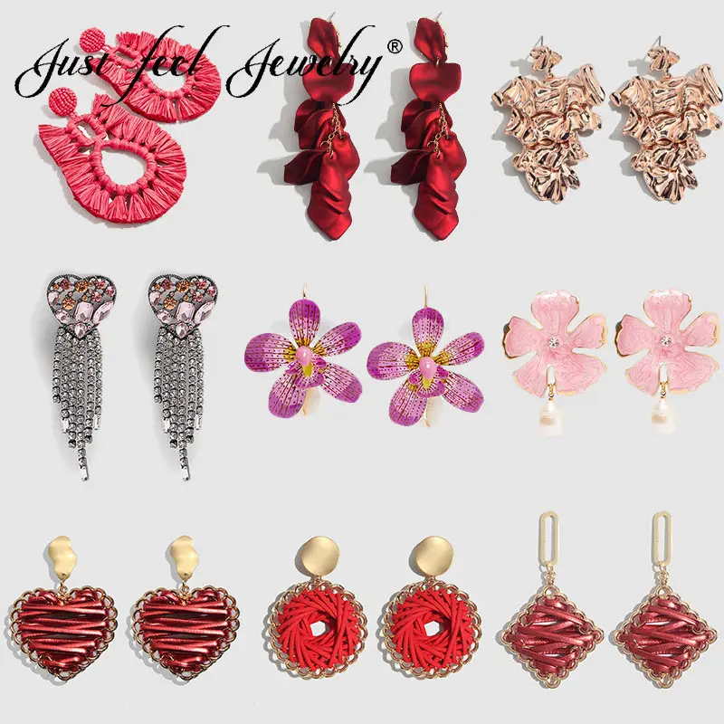 

JUST FEEL 2019 ZA Flower Dangle Earrings Simulated Pearls Statement Sea Shell Red Drop Earring For Women Wedding Gift Wholesale