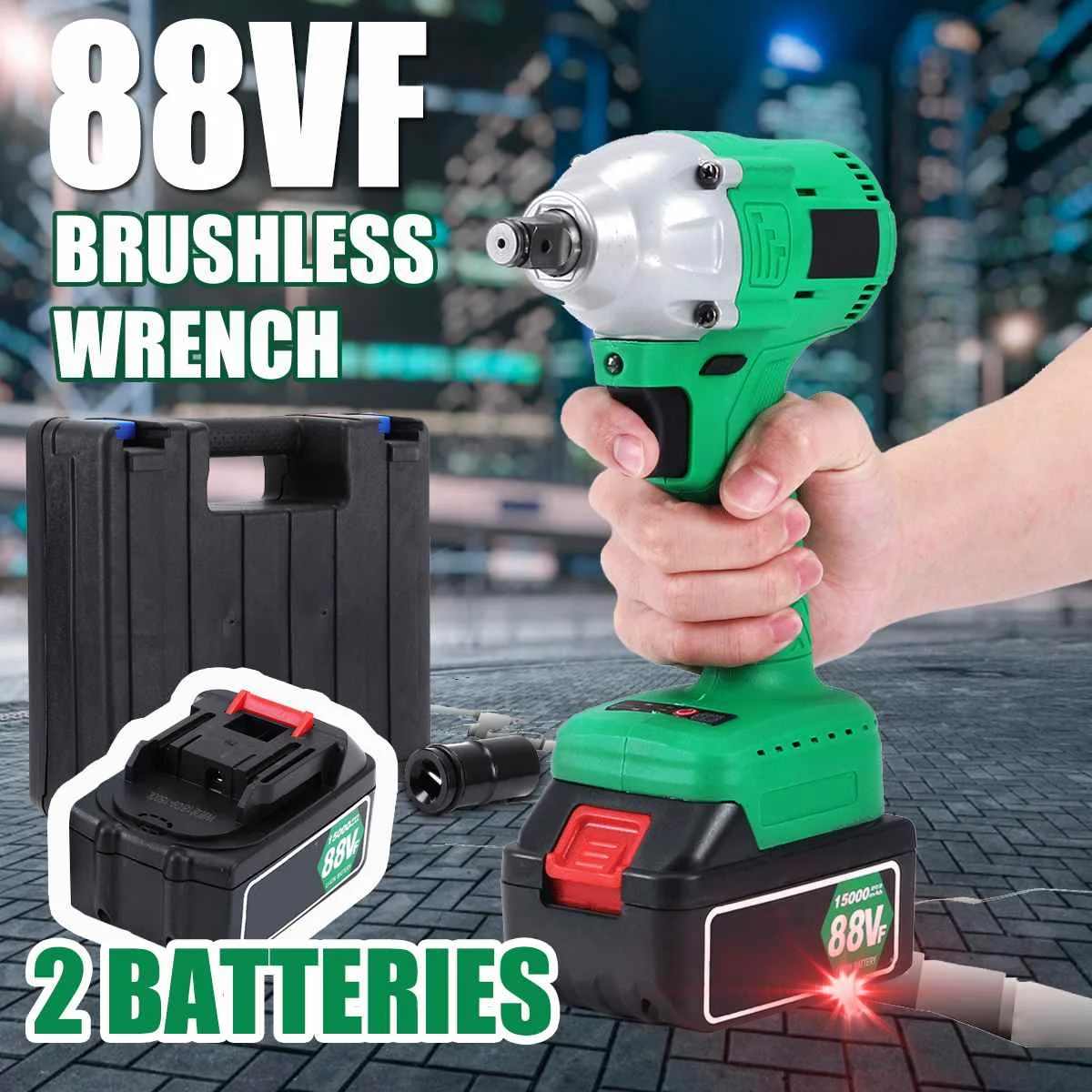 

88VF 15000mAh Brushless Impact Wrench High Torque 2 Li-ion Batteries Rechargable Cordless Electric Impact Wrench with LED lights