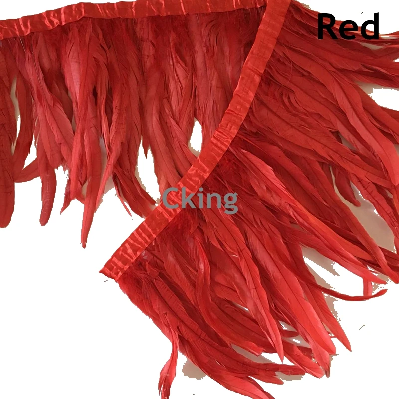 

5meters 35-40cm 14-16inches long cock tails feather trims Red colour Dyed diy sewing materials wedding party carnival decoration